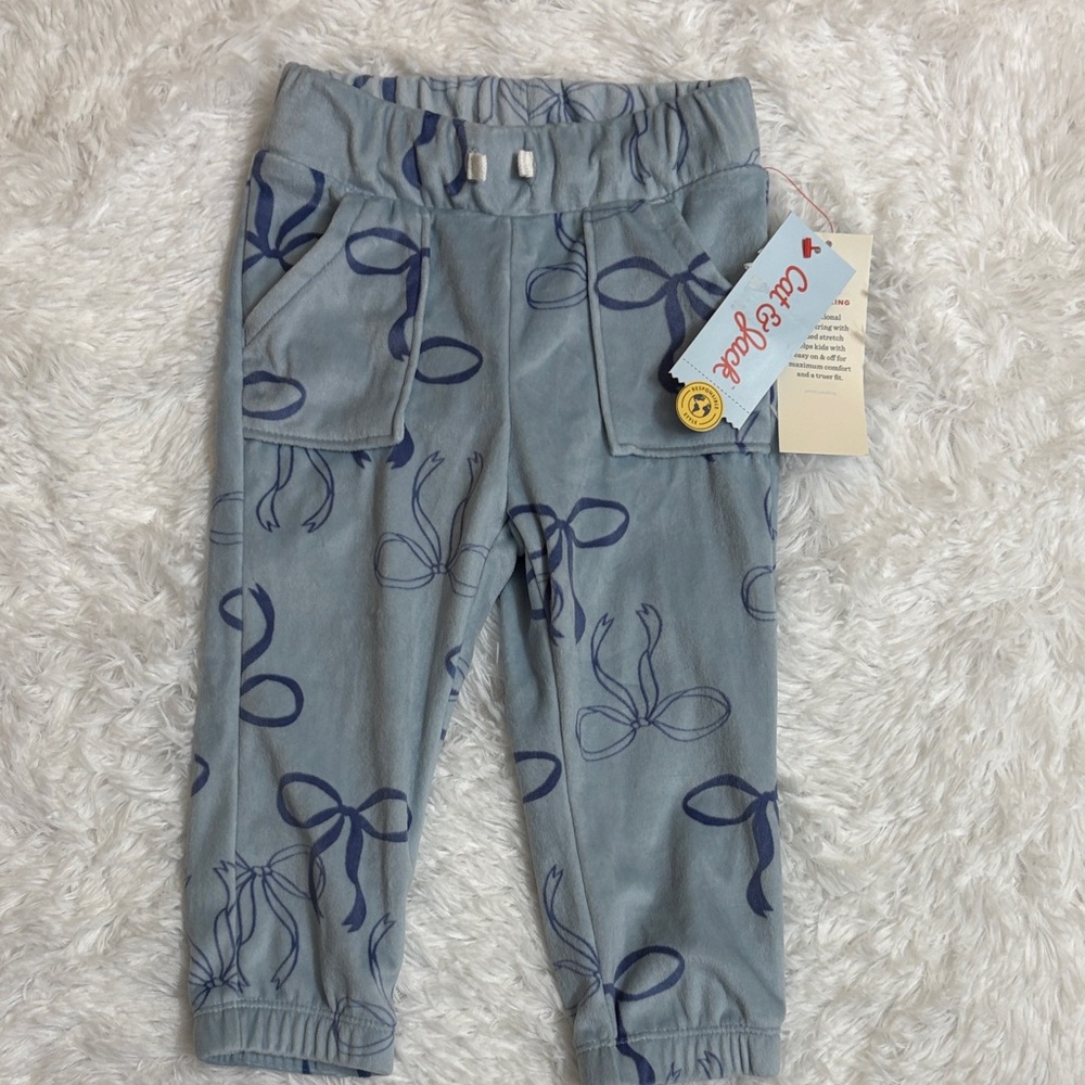 NWT Cat & Jack Light Blue Bows Printed Velvet Pants 18M